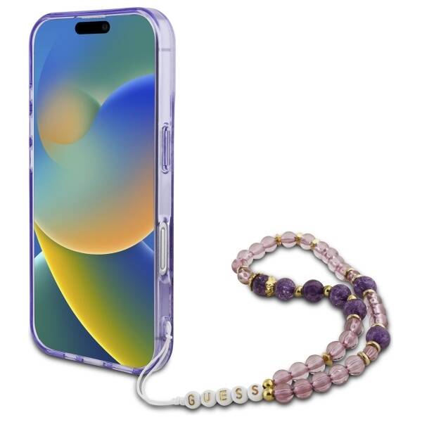 Guess GUHMP16SHFWBRCESU iPhone 16 6.1" fioletowy/purple hardcase IML Flowers With Pearl Strap MagSafe