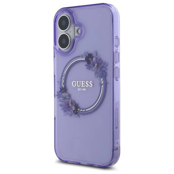 Guess GUHMP16SHFWFCU iPhone 16 6.1" fioletowy/purple hardcase IML Flowers Wreath MagSafe