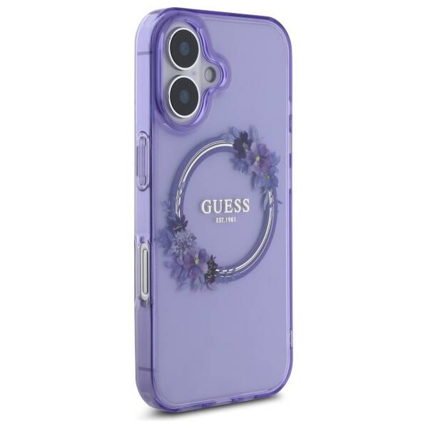 Guess GUHMP16SHFWFCU iPhone 16 6.1" fioletowy/purple hardcase IML Flowers Wreath MagSafe