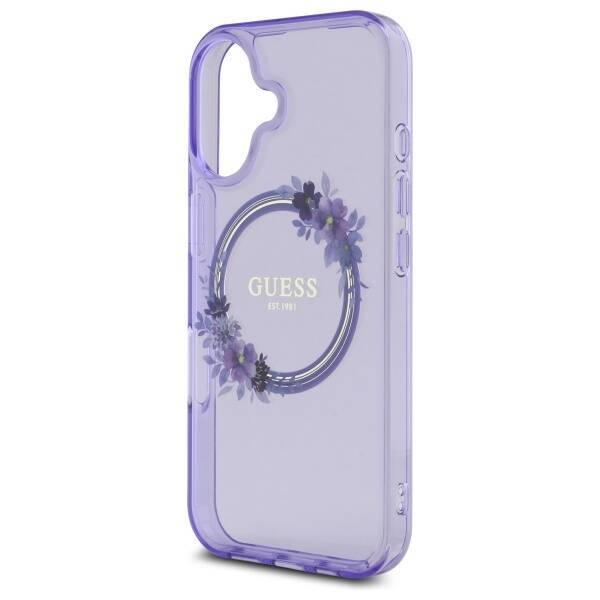 Guess GUHMP16SHFWFCU iPhone 16 6.1" fioletowy/purple hardcase IML Flowers Wreath MagSafe