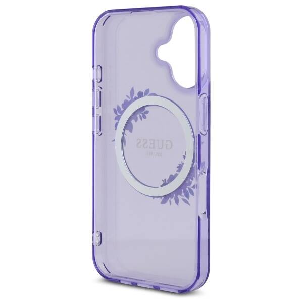 Guess GUHMP16SHFWFCU iPhone 16 6.1" fioletowy/purple hardcase IML Flowers Wreath MagSafe