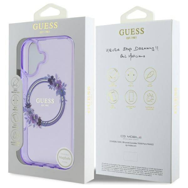 Guess GUHMP16SHFWFCU iPhone 16 6.1" fioletowy/purple hardcase IML Flowers Wreath MagSafe