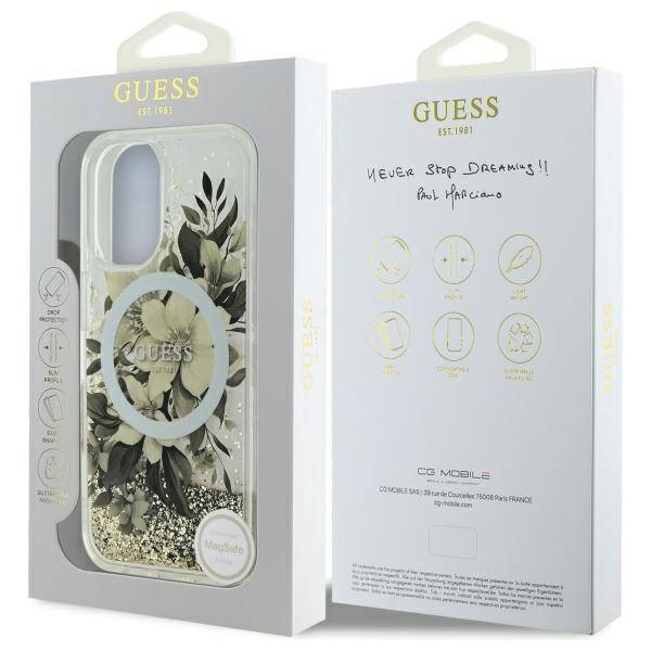 Guess GUHMP16SLFMWTE iPhone 16 6.1" beżowy/beige hardcase Liquid Glitter Flower MagSafe