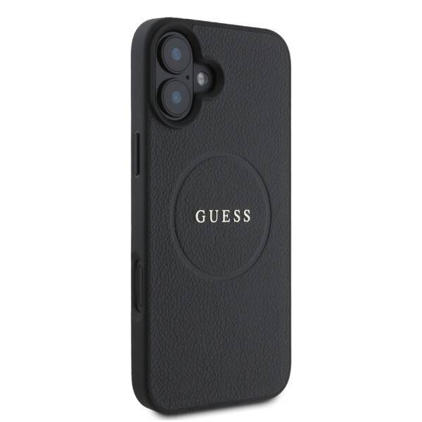 Guess GUHMP16SPGHSMMK iPhone 16 6.1" czarny/black hardcase Grained Gold Ring MagSafe