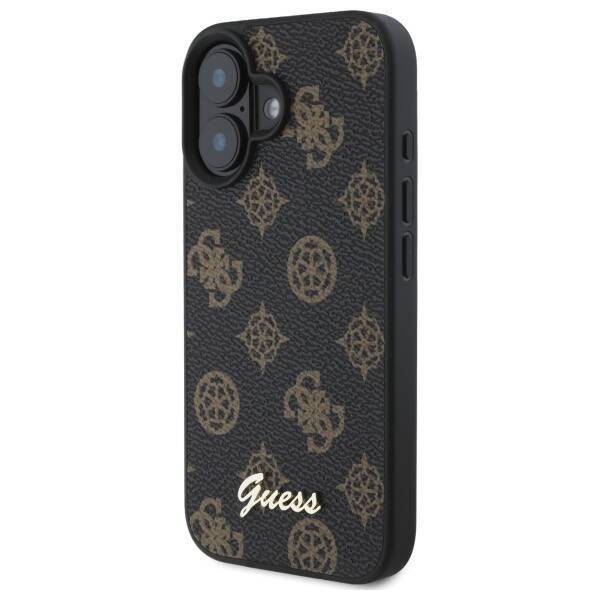 Guess GUHMP16SPGPYSK iPhone 16 czarny/black HC MagSafe PU Peony Script