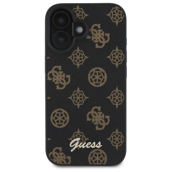 Guess GUHMP16SPGPYSK iPhone 16 czarny/black HC MagSafe PU Peony Script