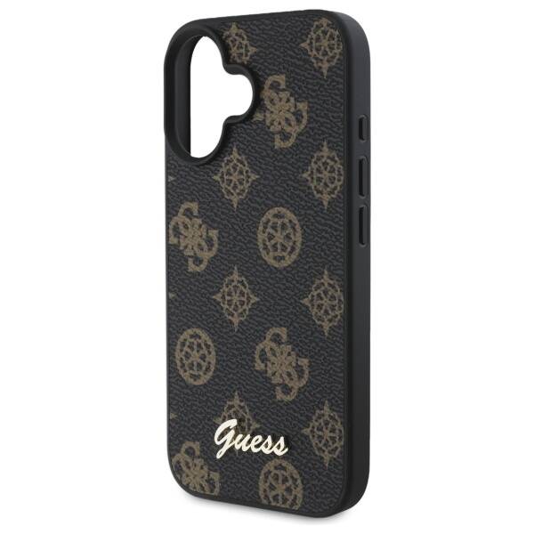 Guess GUHMP16SPGPYSK iPhone 16 czarny/black HC MagSafe PU Peony Script