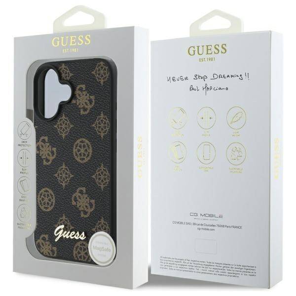 Guess GUHMP16SPGPYSK iPhone 16 czarny/black HC MagSafe PU Peony Script