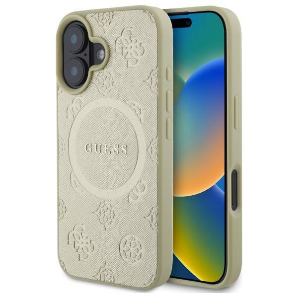 Guess GUHMP16SPSAPSMED iPhone 16 6,1" złoty/gold HC MagSafe Safiano Peony Classic Logo