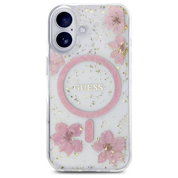 Guess GUHMP16SRBFGFGMP iPhone 16 6.1"     różowy/pink hardcase Resin Flower Glitter MagSafe