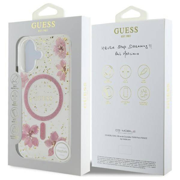 Guess GUHMP16SRBFGFGMP iPhone 16 6.1"     różowy/pink hardcase Resin Flower Glitter MagSafe