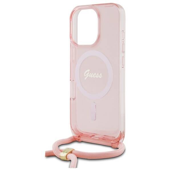 Guess GUHMP16XHCTSGNSP iPhone 16 Pro Max  6.9" różowy/pink hardcase Crossbody Cord Script MagSafe