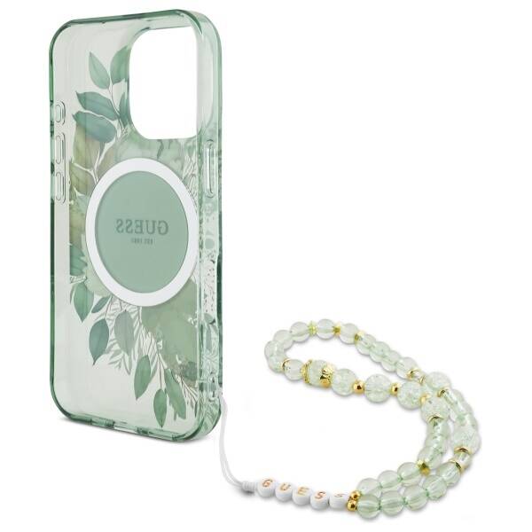 Guess GUHMP16XHFWBRCESN iPhone 16Pro Max 6.9" zielony/green hardcase IML Flowers With Pearl Strap MagSafe