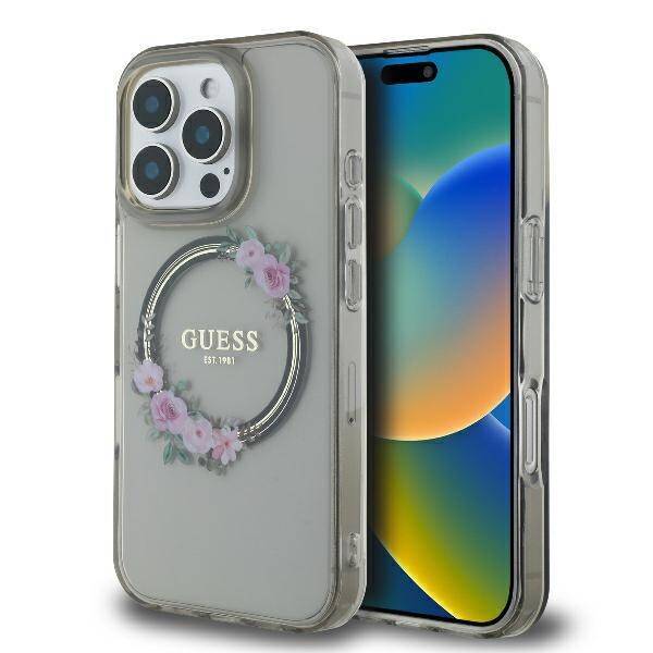 Guess GUHMP16XHFWFCK iPhone 16 Pro Max    6.9" czarny/black hardcase IML Flowers Wreath MagSafe