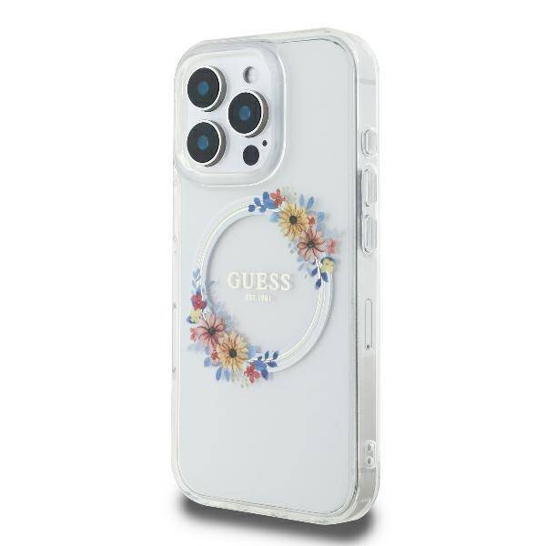 Guess GUHMP16XHFWFCT iPhone 16 Pro Max 6.9" przeźroczysty/transprent hardcase IML Flowers Wreath MagSafe