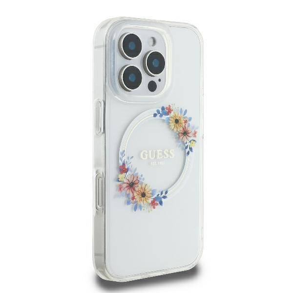 Guess GUHMP16XHFWFCT iPhone 16 Pro Max 6.9" przeźroczysty/transprent hardcase IML Flowers Wreath MagSafe