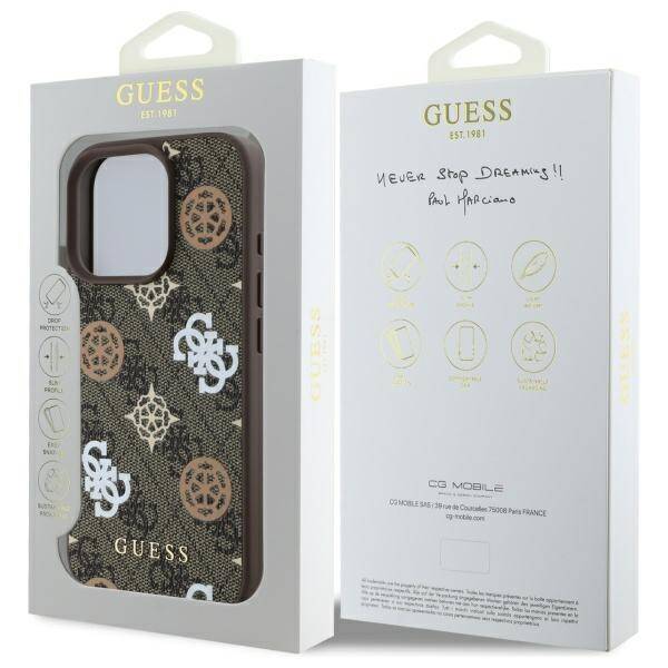 Guess GUHMP16XP4PWPW iPhone 16 Pro Max brązowy/brown MagSafe PU Peony On 4G Background