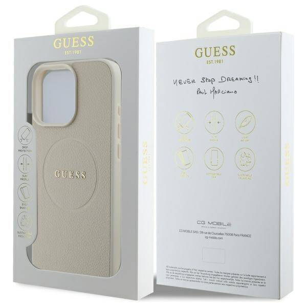 Guess GUHMP16XPGHSMME iPhone 16 Pro Max beżowy/bleige MagSafe PU Grained Gold Ring