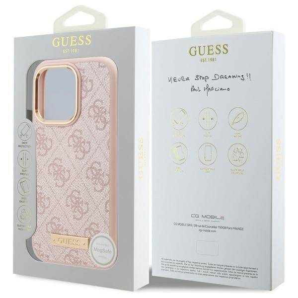 Guess GUHMP16XU4GPRP iPhone 16 Pro Max 6.9" różowy/pink hardcase 4G Logo Plate MagSafe