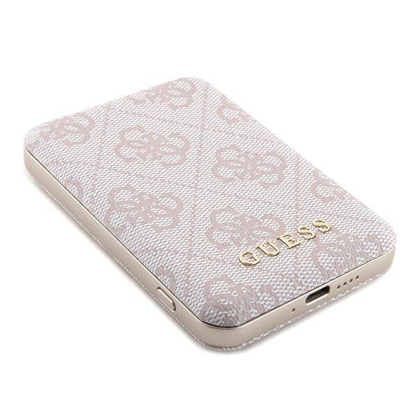 Guess Powerbank indukcyjny 15W GUPB5FP4EMGP 5000mAh różowy/pink 4G Leather Metal Logo MagSafe