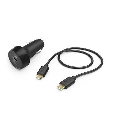 HAMA ŁADOWARKA SAMOCHODOWA, USB Type-C GNIAZDO, (PD), 3A, 18W CZARNA + KABEL Type-C 1,5 CZARNA