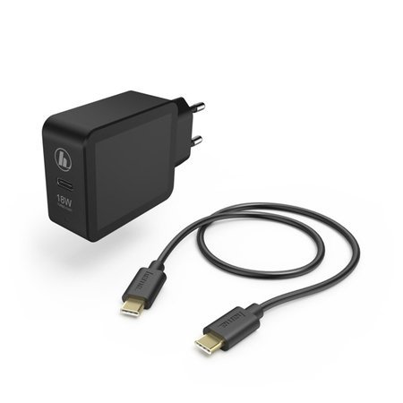 HAMA ŁADOWARKA SIECIOWA, USB Type-C GNIAZDO, (PD), 3A, 18W CZARNA + KABEL Type-C 1,5 CZARNA