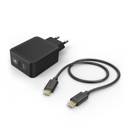 HAMA ŁADOWARKA SIECIOWA, USB Type-C GNIAZDO, (PD), 3A, 18W CZARNA + KABEL Type-C 1,5 CZARNA