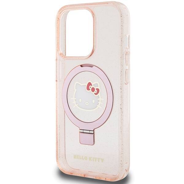 Hello Kitty HKHMP15LHRSGEP iPhone 15 Pro 6.1" różowy/pink hardcase Ring Stand Glitter Electrop Logo MagSafe