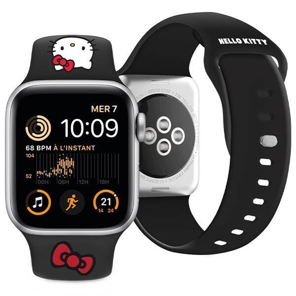 Hello Kitty Pasek HKAWLSCHBLK Apple Watch 42/44/45/49mm czarny/black strap Silicone Kitty Head