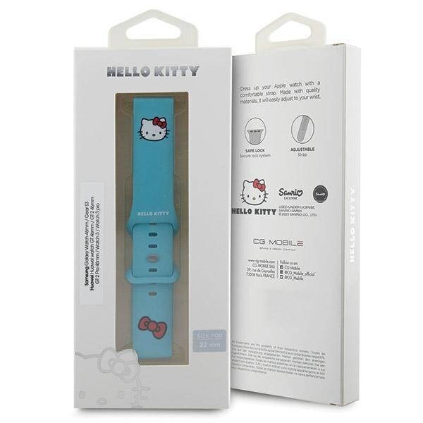 Hello Kitty Pasek Uniwersalny HKUWLSCHBLB Silicone Kitty Head niebieski/blue 22mm