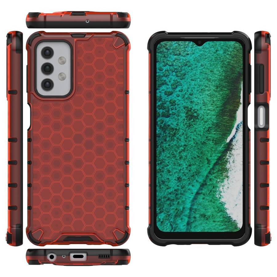 Honeycomb etui pancerny pokrowiec z żelową ramką Samsung Galaxy A32 5G czerwony