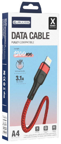 JELLICO USB KABEL - A4 3.1A LIGHTNING 1.2M CZERWONY