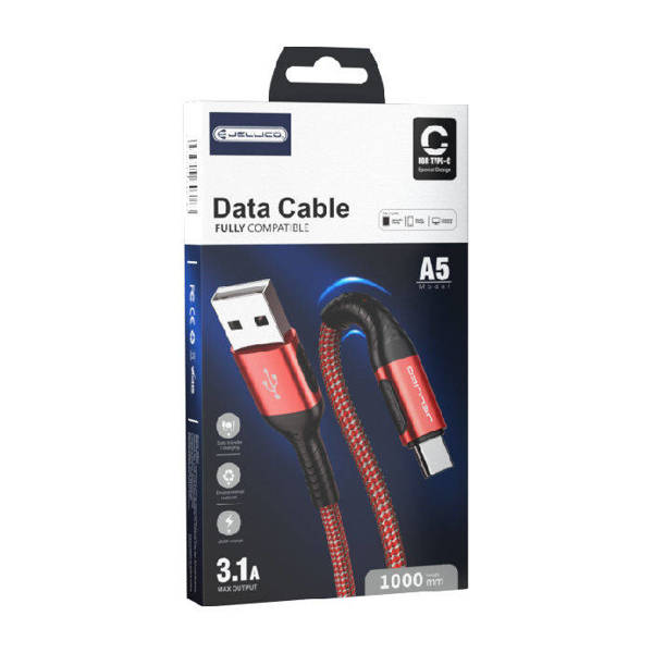 JELLICO USB KABEL - A5 3.1A USB-C 1M CZERWONY