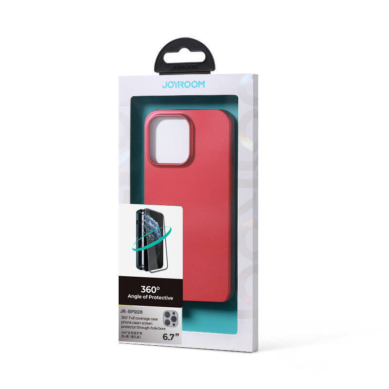 Joyroom 360 Full Case etui pokrowiec do iPhone 13 Pro Max obudowa na tył i przód + szkło hartowane czerwony (JR-BP928 red)