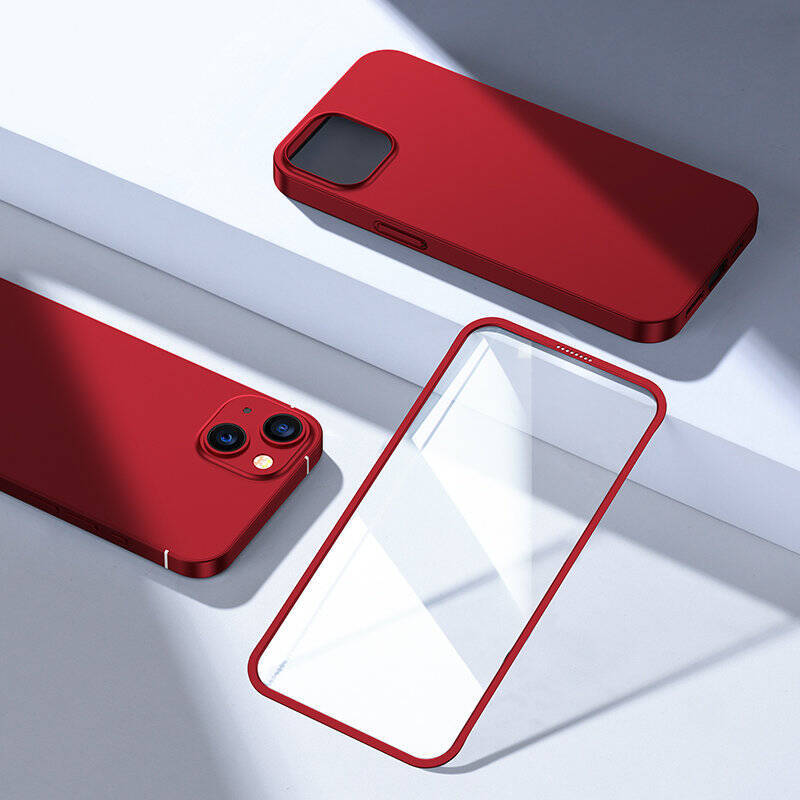 Joyroom 360 Full Case etui pokrowiec do iPhone 13 obudowa na tył i przód + szkło hartowane czerwony (JR-BP927 red)
