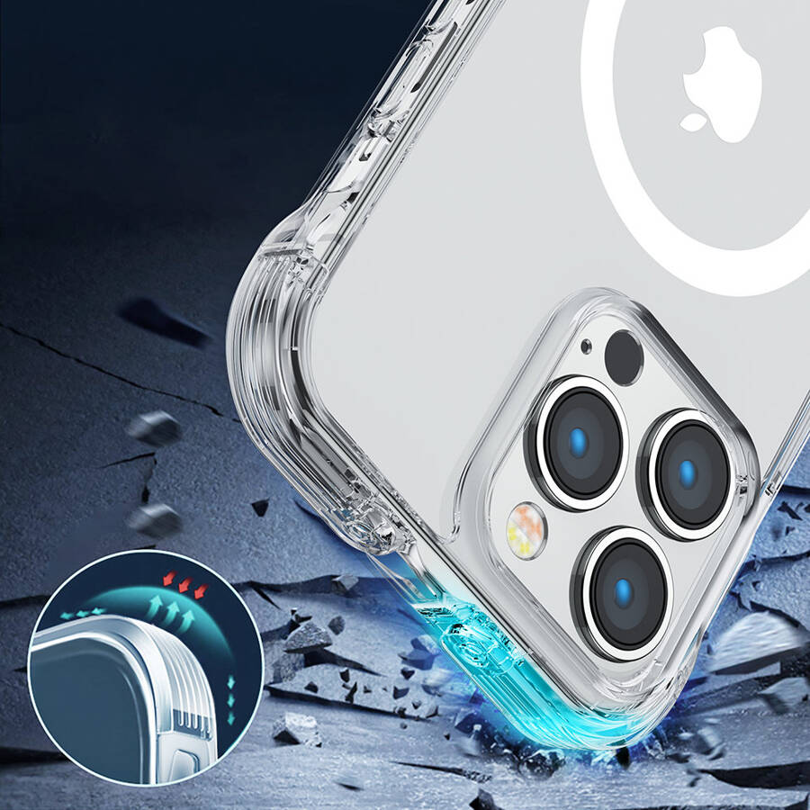 Joyroom Magnetic Defender magnetyczne etui do iPhone 14 Pro Max pancerny pokrowiec z haczykami podstawką przezroczysty (kompatybilne z MagSafe)