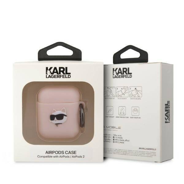 KARL LAGERFELD KLA2RUNCHP AIRPODS 1/2 COVER RÓŻOWY/PINK SILICONE CHOUPETTE HEAD 3D