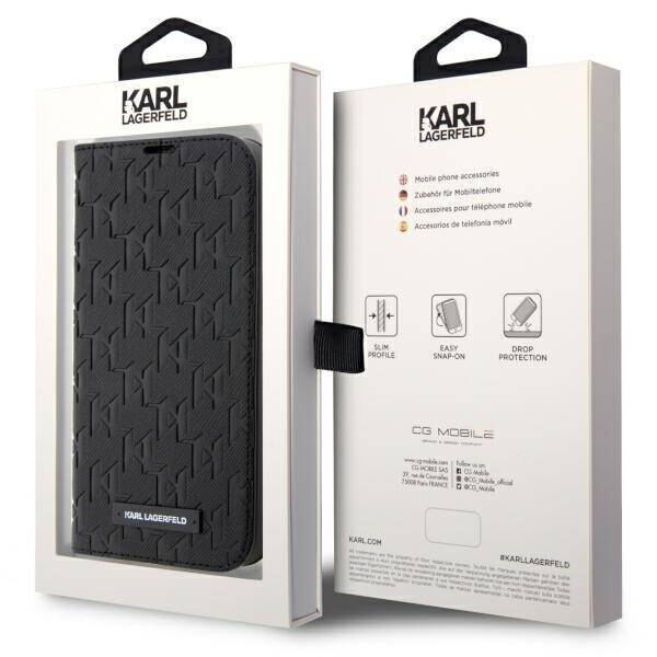 KARL LAGERFELD KLBKP14LSAKLHPK IPHONE 14 PRO 6.1" BOOKCASE CZARNY/BLACK SAFFIANO MONOGRAM