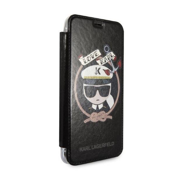 KARL LAGERFELD KLFLBKPXKSB IPHONE X/XS CZARNY/BLACK BOOKCASE SIGNATURE GLITTER