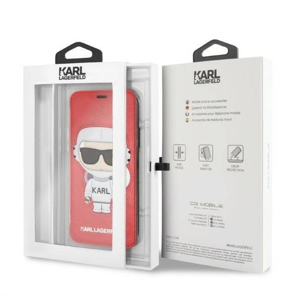 KARL LAGERFELD KLFLBKPXKSCORE IPHONE X/ XS BOOKCASE CZERWONY/RED KARL SPACE COSMONAUT