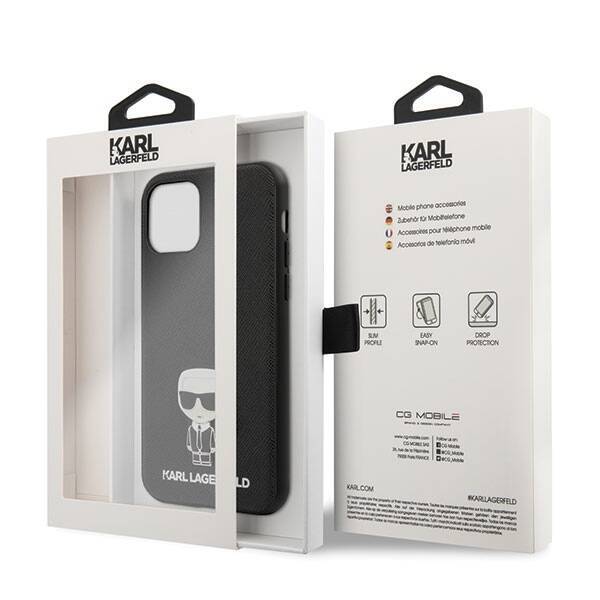 KARL LAGERFELD KLHCP12SIKMSBK IPHONE 12 MINI 5,4" CZARNY/BLACK HARDCASE SAFFIANO IKONIK METAL