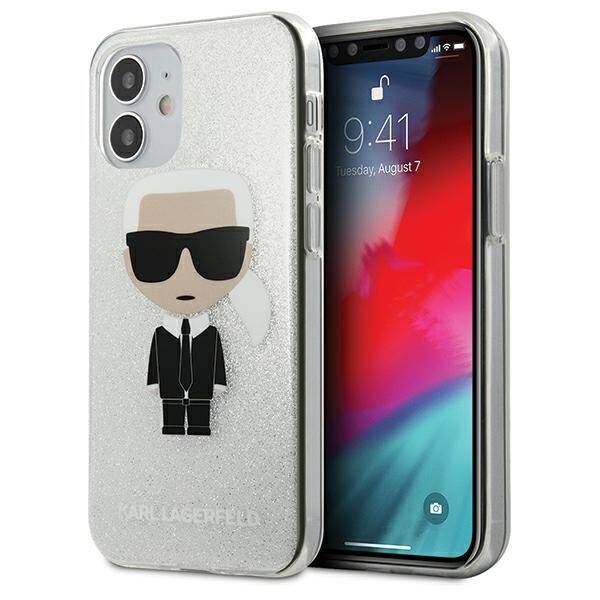 KARL LAGERFELD KLHCP12SPCUTRIKSL IPHONE 12 MINI 5,4" SREBRNY/SILVER HARDCASE GLITTER IKONIK KARL