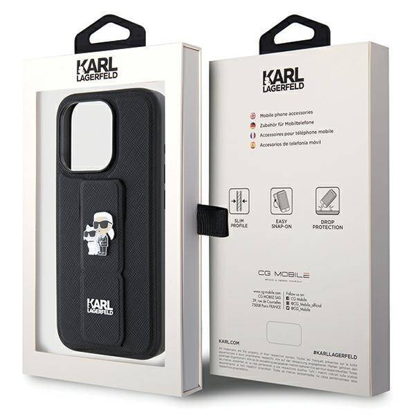 KARL LAGERFELD KLHCP13LGSAKCPK IPHONE 13 PRO / 13 6.1" CZARNY/BLACK HARDCASE GRIPSTAND SAFFIANO KARL&CHOUPETTE PINS