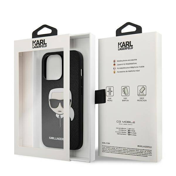 KARL LAGERFELD KLHCP13LSAKHBK IPHONE 13 PRO / 13 6,1" CZARNY/BLACK HARDCASE SAFFIANO IKONIK KARL`S HEAD