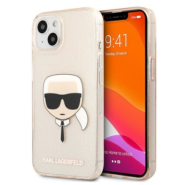 KARL LAGERFELD KLHCP13MKHTUGLGO IPHONE 13 / 14 / 15 6,1" ZŁOTY/GOLD HARDCASE GLITTER KARL`S HEAD