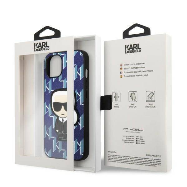 KARL LAGERFELD KLHCP13MPMNIKBL IPHONE 13 / 14 / 15 6,1" HARDCASE NIEBIESKI/BLUE MONOGRAM IKONIK PATCH