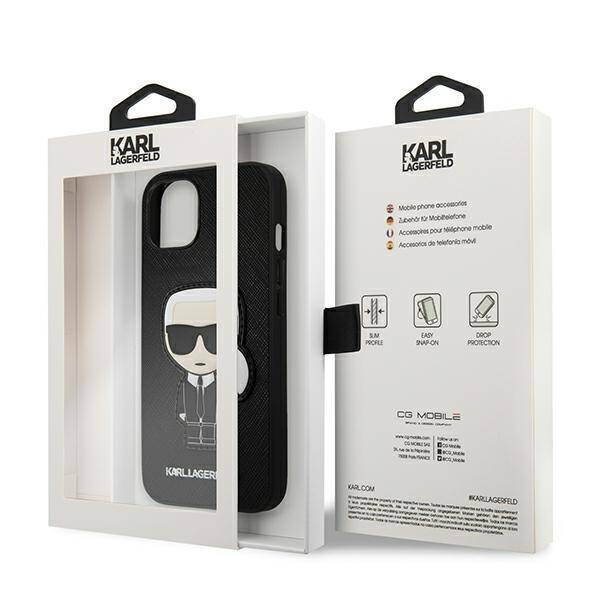 KARL LAGERFELD KLHCP13SOKPK IPHONE 13 MINI 5,4" CZARNY/BLACK HARDCASE SAFFIANO IKONIK KARL`S PATCH