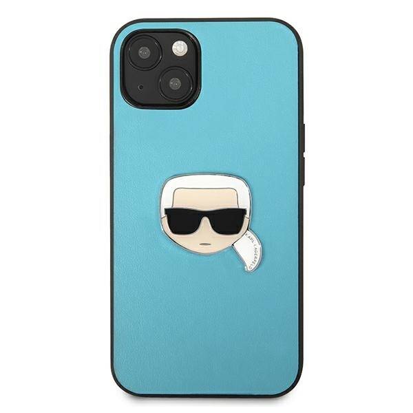 KARL LAGERFELD KLHCP13SPKMB IPHONE 13 MINI 5,4" NIEBIESKI/BLUE HARDCASE LEATHER IKONIK KARL`S HEAD METAL