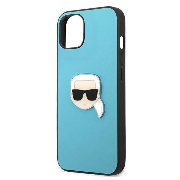 KARL LAGERFELD KLHCP13SPKMB IPHONE 13 MINI 5,4" NIEBIESKI/BLUE HARDCASE LEATHER IKONIK KARL`S HEAD METAL