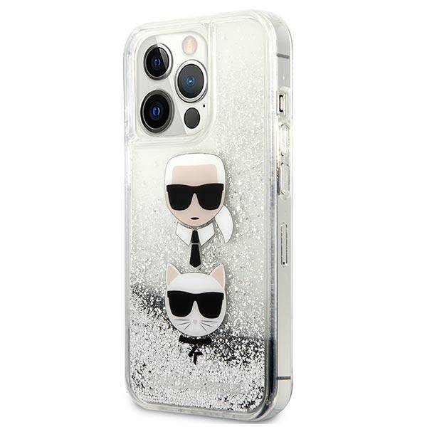 KARL LAGERFELD KLHCP13XKICGLS IPHONE 13 PRO MAX 6,7" SREBRNY/SILVER HARDCASE LIQUID GLITTER KARL&CHOUPETTE HEAD